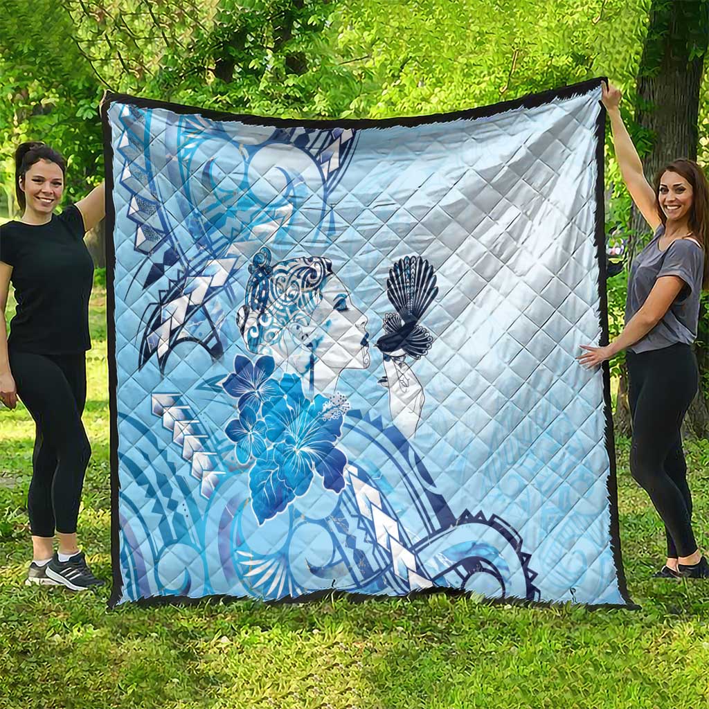 Aotearoa Maori Wahine Quilt Fantail Bird Blue Gold Marble LT05 - Polynesian Pride