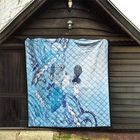 Aotearoa Maori Wahine Quilt Fantail Bird Blue Gold Marble LT05 - Polynesian Pride