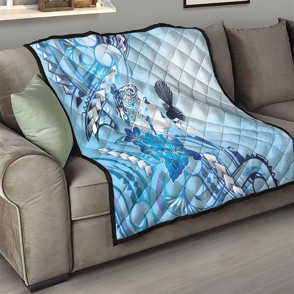 Aotearoa Maori Wahine Quilt Fantail Bird Blue Gold Marble LT05 - Polynesian Pride