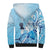 Aotearoa Maori Wahine Sherpa Hoodie Fantail Bird Blue Gold Marble