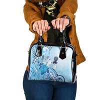 Aotearoa Maori Wahine Shoulder Handbag Fantail Bird Blue Gold Marble LT05 One Size Blue - Polynesian Pride
