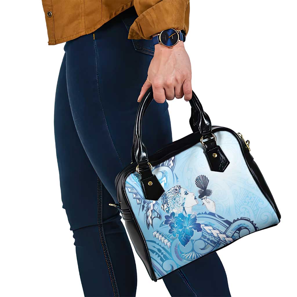 Aotearoa Maori Wahine Shoulder Handbag Fantail Bird Blue Gold Marble LT05 - Polynesian Pride