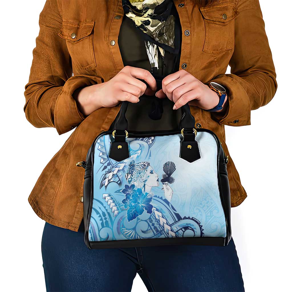 Aotearoa Maori Wahine Shoulder Handbag Fantail Bird Blue Gold Marble LT05 - Polynesian Pride