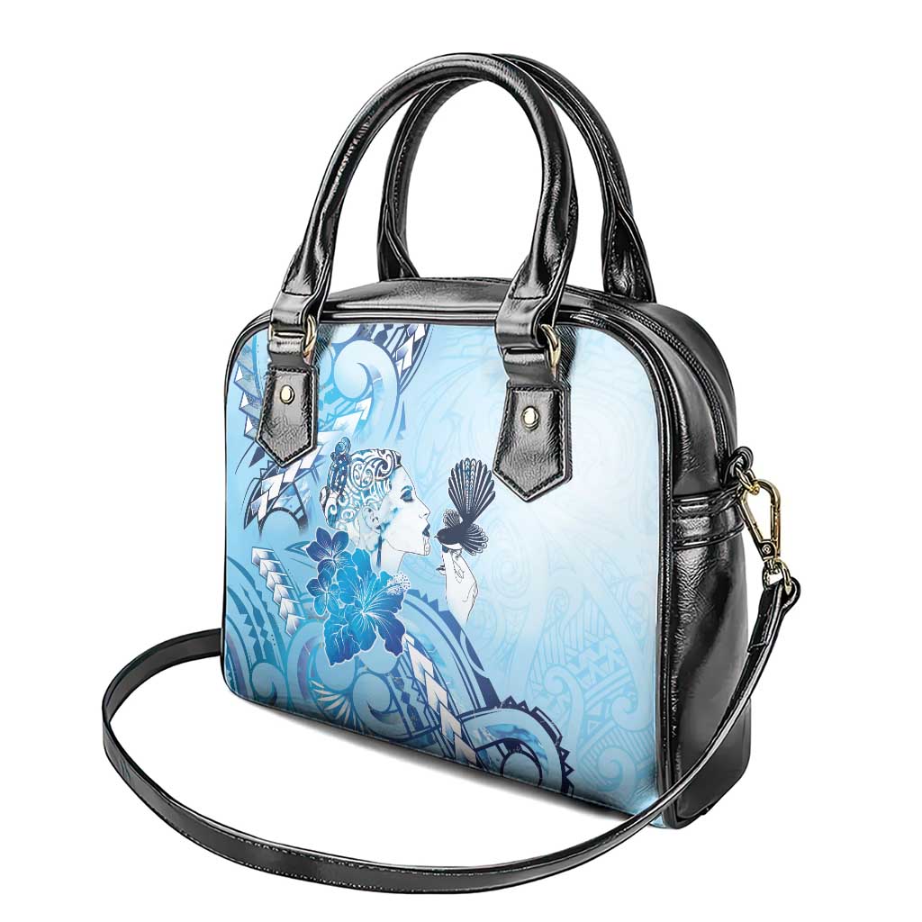 Aotearoa Maori Wahine Shoulder Handbag Fantail Bird Blue Gold Marble LT05 - Polynesian Pride