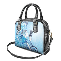 Aotearoa Maori Wahine Shoulder Handbag Fantail Bird Blue Gold Marble LT05 - Polynesian Pride