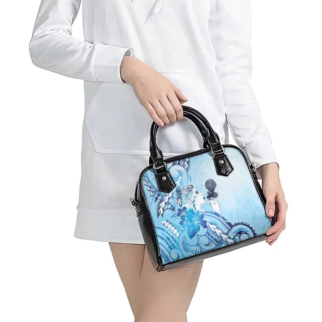 Aotearoa Maori Wahine Shoulder Handbag Fantail Bird Blue Gold Marble LT05 - Polynesian Pride