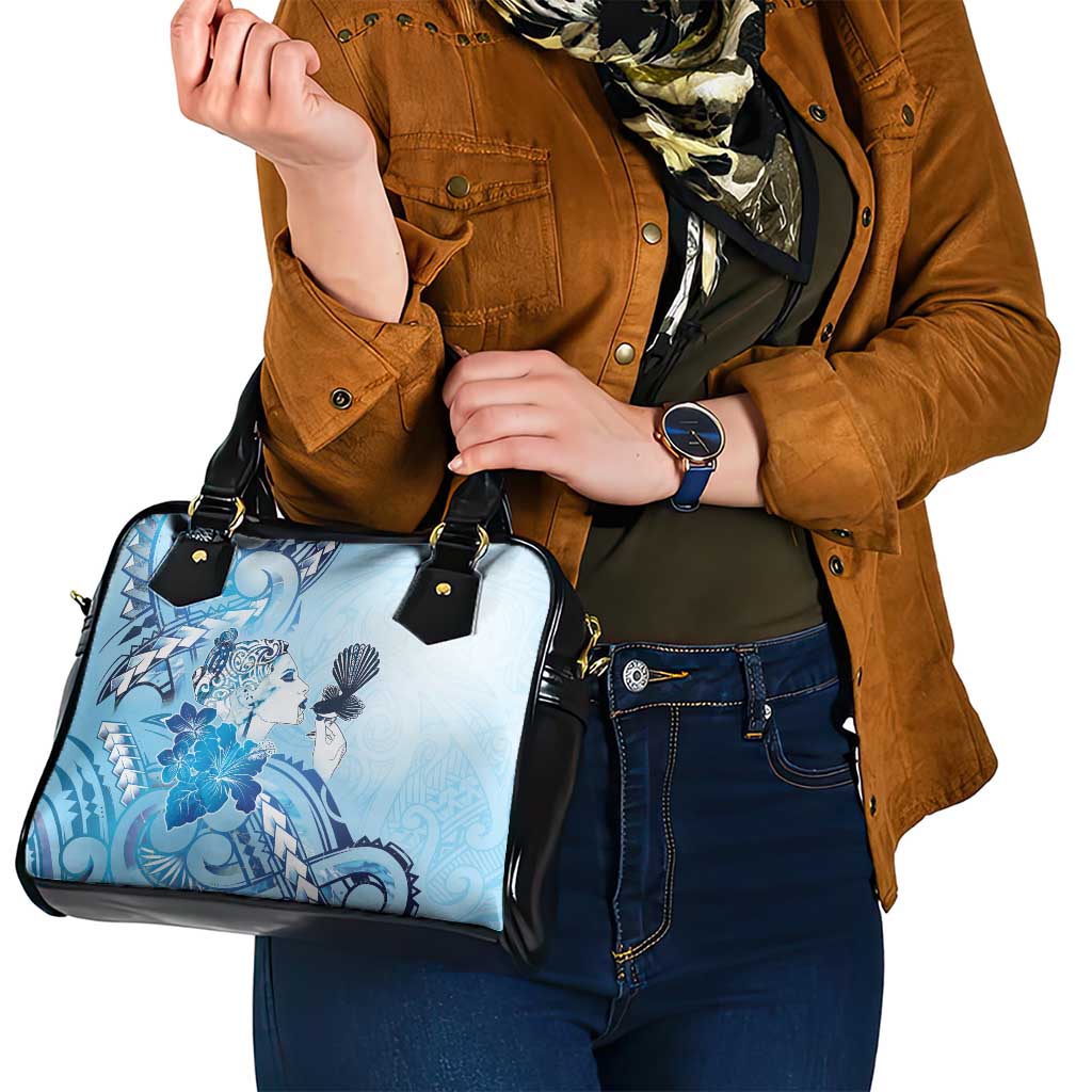 Aotearoa Maori Wahine Shoulder Handbag Fantail Bird Blue Gold Marble LT05 - Polynesian Pride