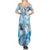 Aotearoa Maori Wahine Summer Maxi Dress Fantail Bird Blue Gold Marble