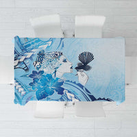 Aotearoa Maori Wahine Tablecloth Fantail Bird Blue Gold Marble LT05 Blue - Polynesian Pride