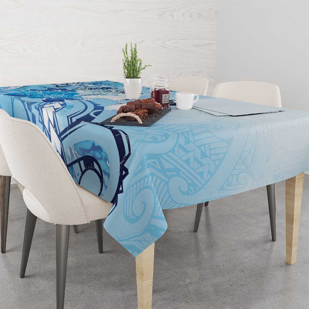 Aotearoa Maori Wahine Tablecloth Fantail Bird Blue Gold Marble LT05 - Polynesian Pride