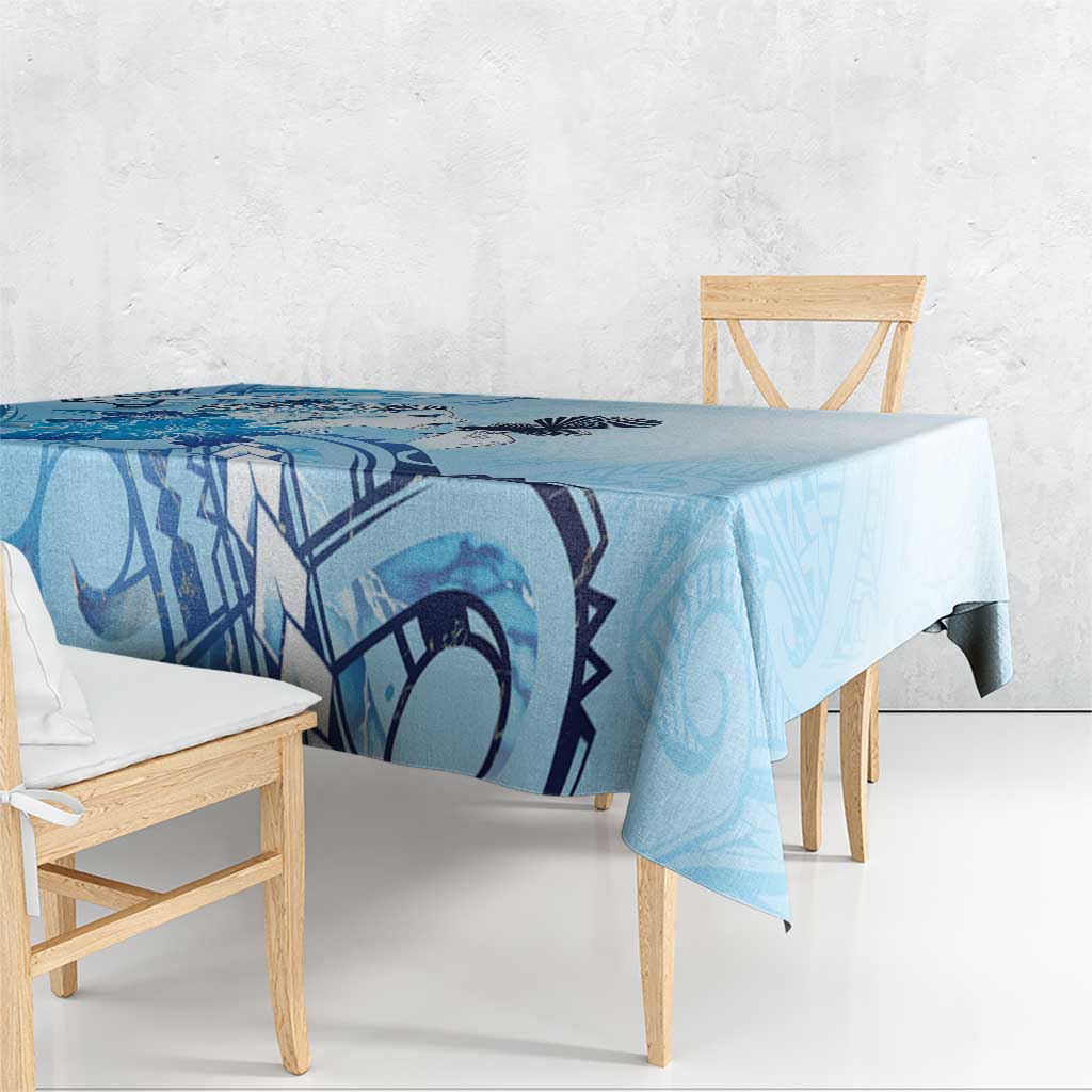 Aotearoa Maori Wahine Tablecloth Fantail Bird Blue Gold Marble LT05 - Polynesian Pride