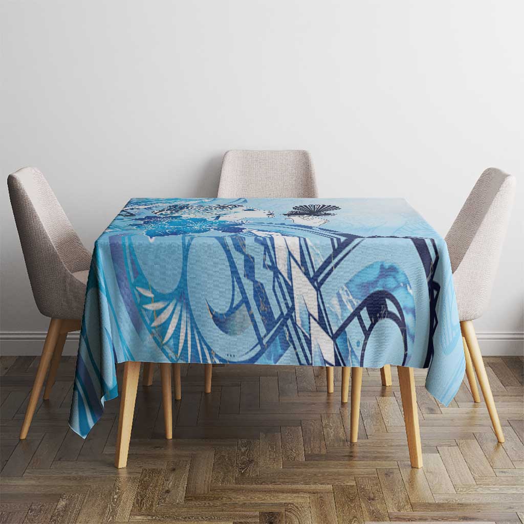 Aotearoa Maori Wahine Tablecloth Fantail Bird Blue Gold Marble LT05 - Polynesian Pride