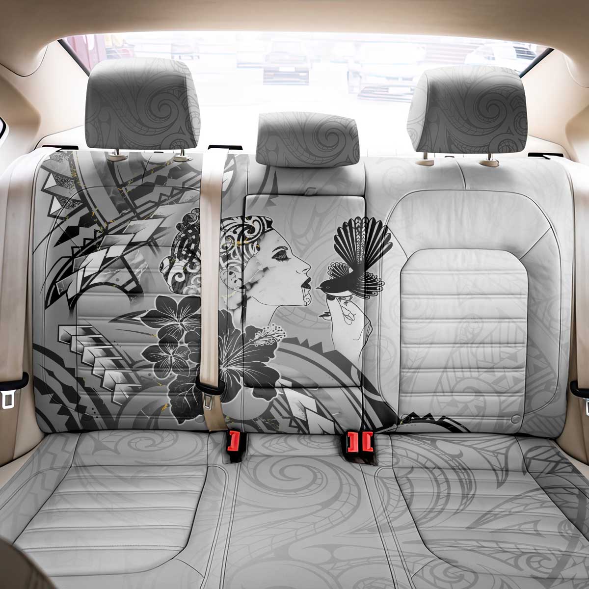 Aotearoa Maori Wahine Back Car Seat Cover Fantail Bird Black Gold Marble LT05 - Polynesian Pride