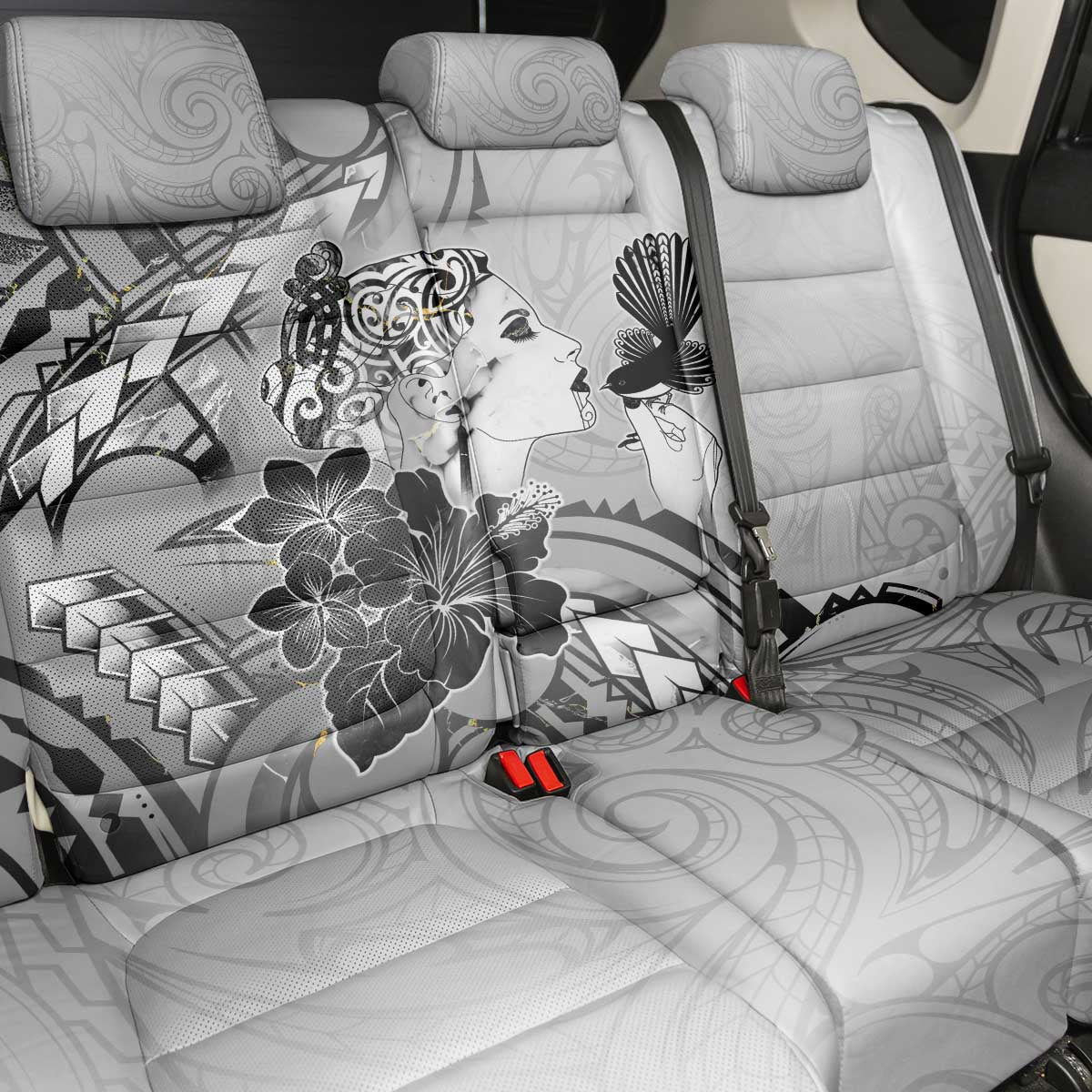 Aotearoa Maori Wahine Back Car Seat Cover Fantail Bird Black Gold Marble LT05 - Polynesian Pride