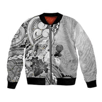 Aotearoa Maori Wahine Bomber Jacket Fantail Bird Black Gold Marble LT05 Unisex Black - Polynesian Pride