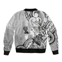 Aotearoa Maori Wahine Bomber Jacket Fantail Bird Black Gold Marble LT05 - Polynesian Pride