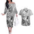 Aotearoa Maori Wahine Couples Matching Off The Shoulder Long Sleeve Dress and Hawaiian Shirt Fantail Bird Black Gold Marble