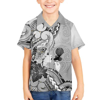 Aotearoa Maori Wahine Kid Hawaiian Shirt Fantail Bird Black Gold Marble LT05 Kid Black - Polynesian Pride
