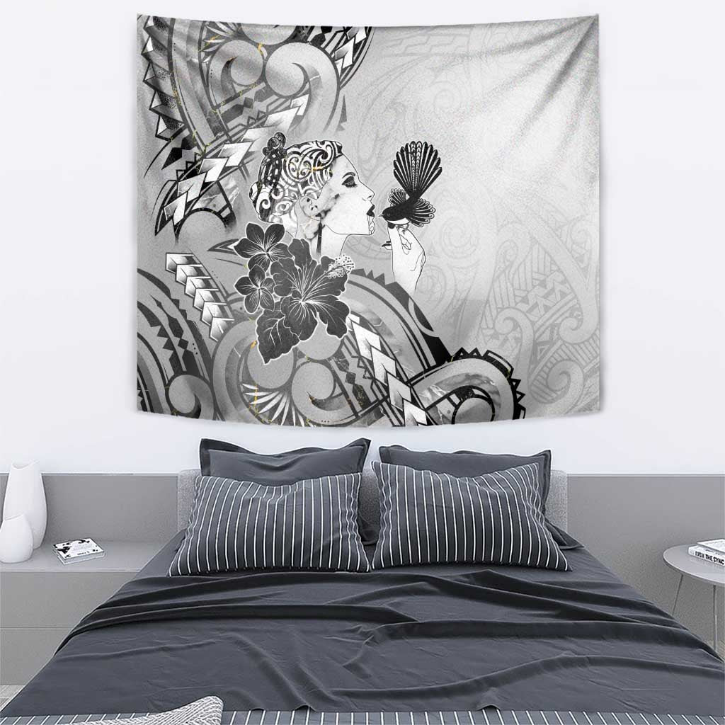 Aotearoa Maori Wahine Tapestry Fantail Bird Black Gold Marble LT05 - Polynesian Pride