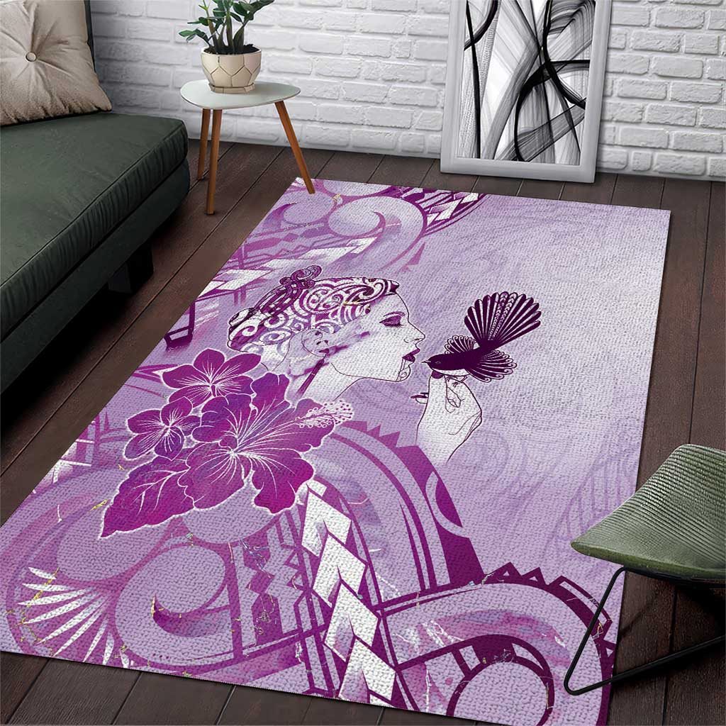 Aotearoa Maori Wahine Area Rug Fantail Bird Purple Gold Marble LT05 Purple - Polynesian Pride