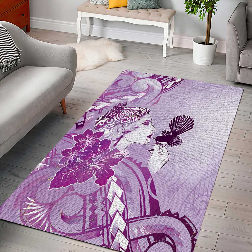 Aotearoa Maori Wahine Area Rug Fantail Bird Purple Gold Marble LT05 - Polynesian Pride