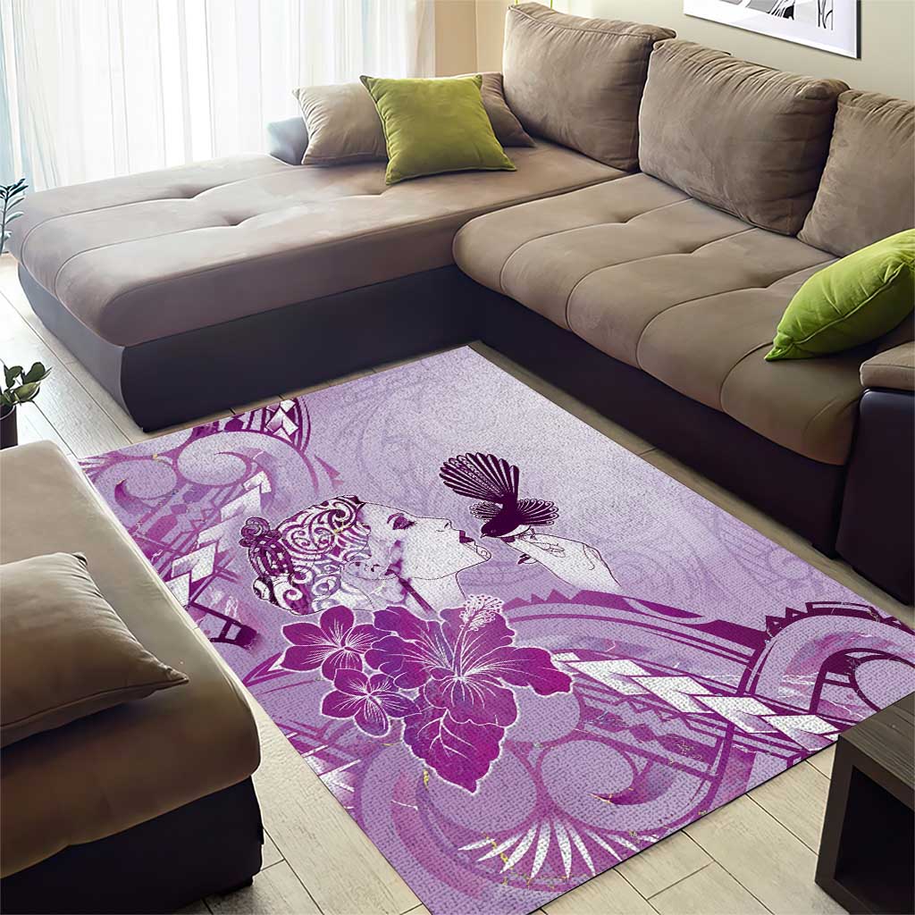 Aotearoa Maori Wahine Area Rug Fantail Bird Purple Gold Marble LT05 - Polynesian Pride