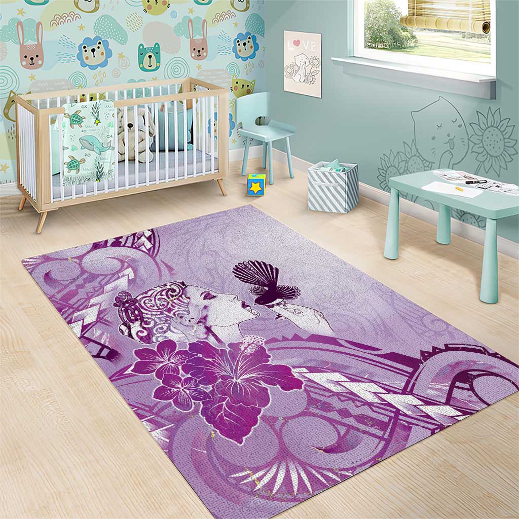 Aotearoa Maori Wahine Area Rug Fantail Bird Purple Gold Marble LT05 - Polynesian Pride