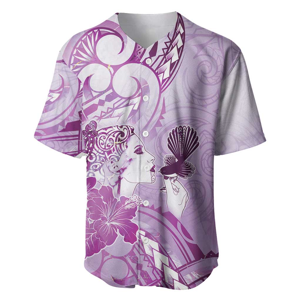 Aotearoa Maori Wahine Baseball Jersey Fantail Bird Purple Gold Marble LT05 Purple - Polynesian Pride