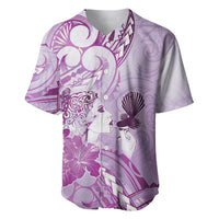 Aotearoa Maori Wahine Baseball Jersey Fantail Bird Purple Gold Marble LT05 Purple - Polynesian Pride