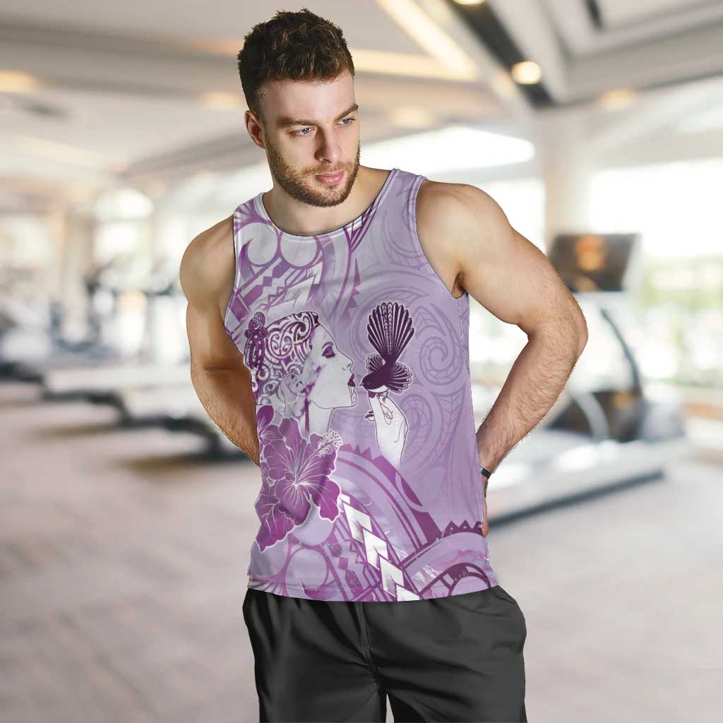 Aotearoa Maori Wahine Men Tank Top Fantail Bird Purple Gold Marble