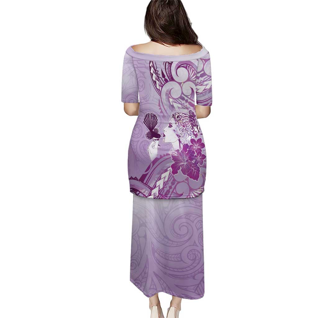 Aotearoa Maori Wahine Puletasi Fantail Bird Purple Gold Marble LT05 - Polynesian Pride