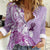 Aotearoa Maori Wahine Women Casual Shirt Fantail Bird Purple Gold Marble