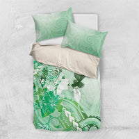 Aotearoa Maori Wahine Bedding Set Fantail Bird Green Gold Marble LT05 US Twin 172cm x 218cm Green - Polynesian Pride
