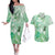 Aotearoa Maori Wahine Couples Matching Off The Shoulder Long Sleeve Dress and Hawaiian Shirt Fantail Bird Green Gold Marble