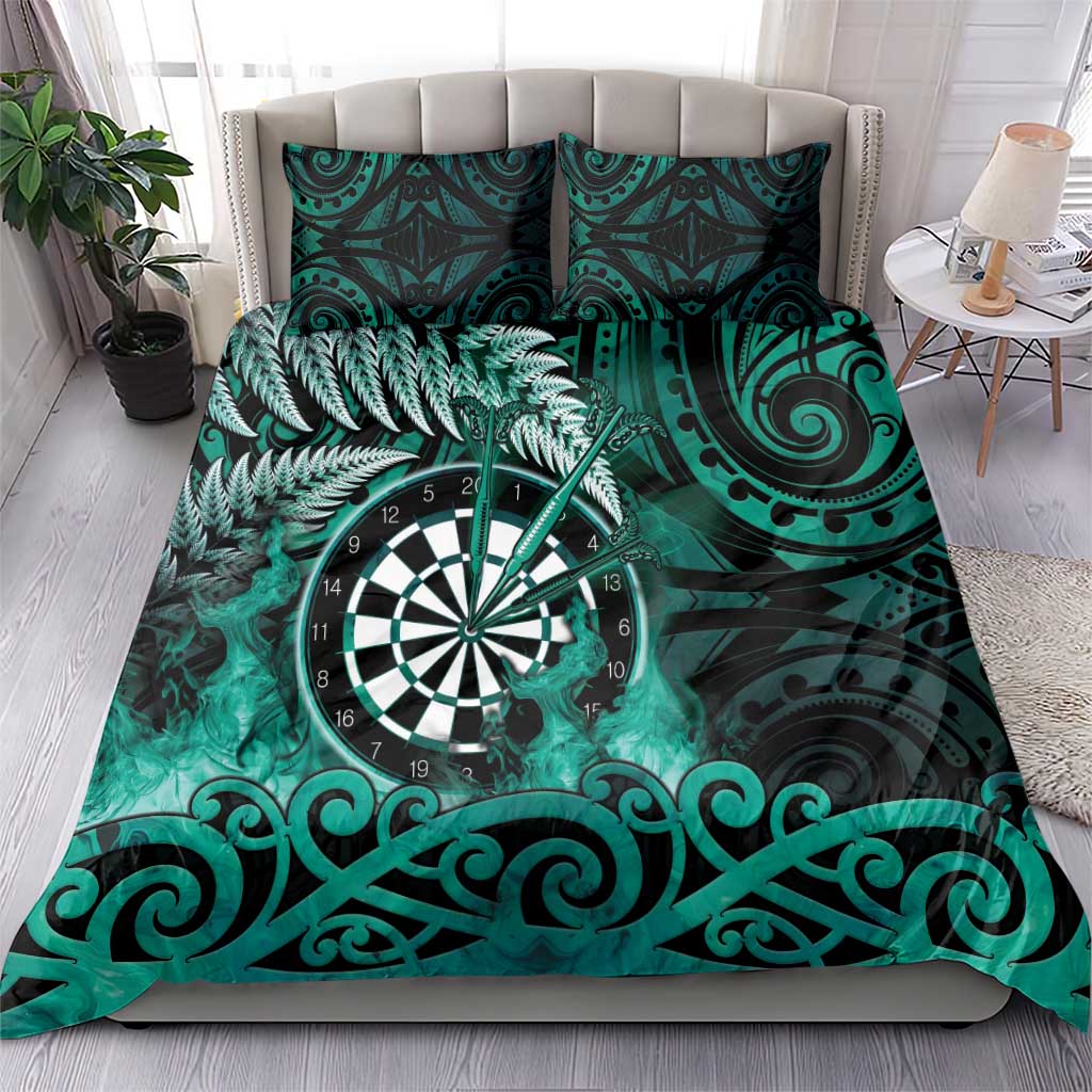 New Zealand Darts Bedding Set Maori Koru Dartboard Turquoise Flame LT05 - Polynesian Pride