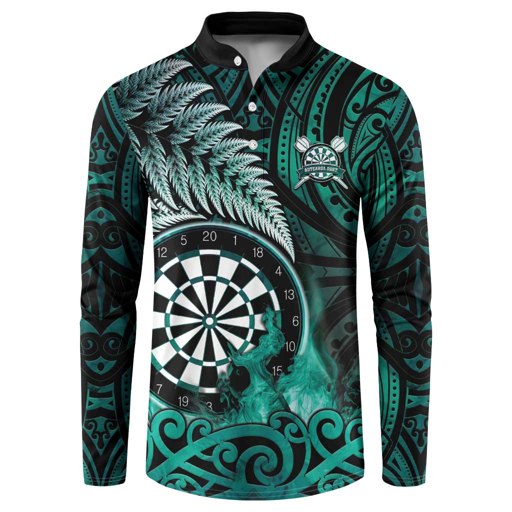 Personalised New Zealand Darts Button Sweatshirt Maori Koru Dartboard Turquoise Flame LT05 Turquoise - Polynesian Pride