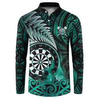 Personalised New Zealand Darts Button Sweatshirt Maori Koru Dartboard Turquoise Flame LT05 Turquoise - Polynesian Pride