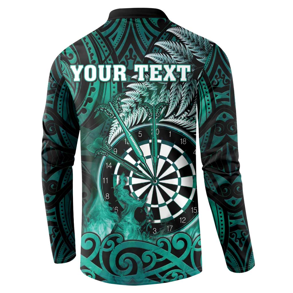 Personalised New Zealand Darts Button Sweatshirt Maori Koru Dartboard Turquoise Flame LT05 - Polynesian Pride