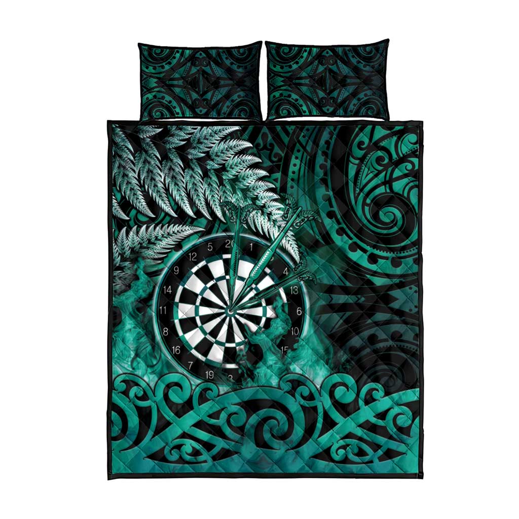 New Zealand Darts Quilt Bed Set Maori Koru Dartboard Turquoise Flame LT05 - Polynesian Pride