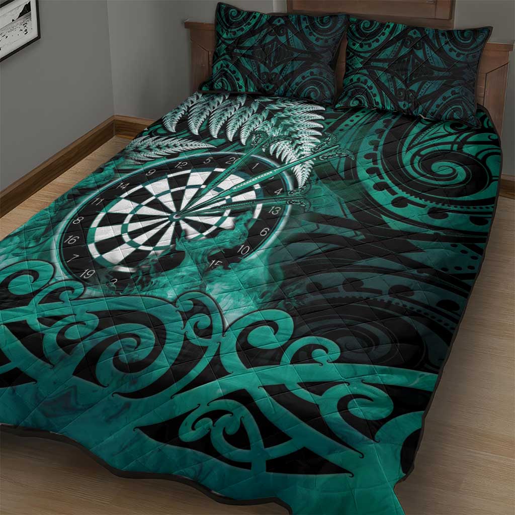 New Zealand Darts Quilt Bed Set Maori Koru Dartboard Turquoise Flame LT05 - Polynesian Pride