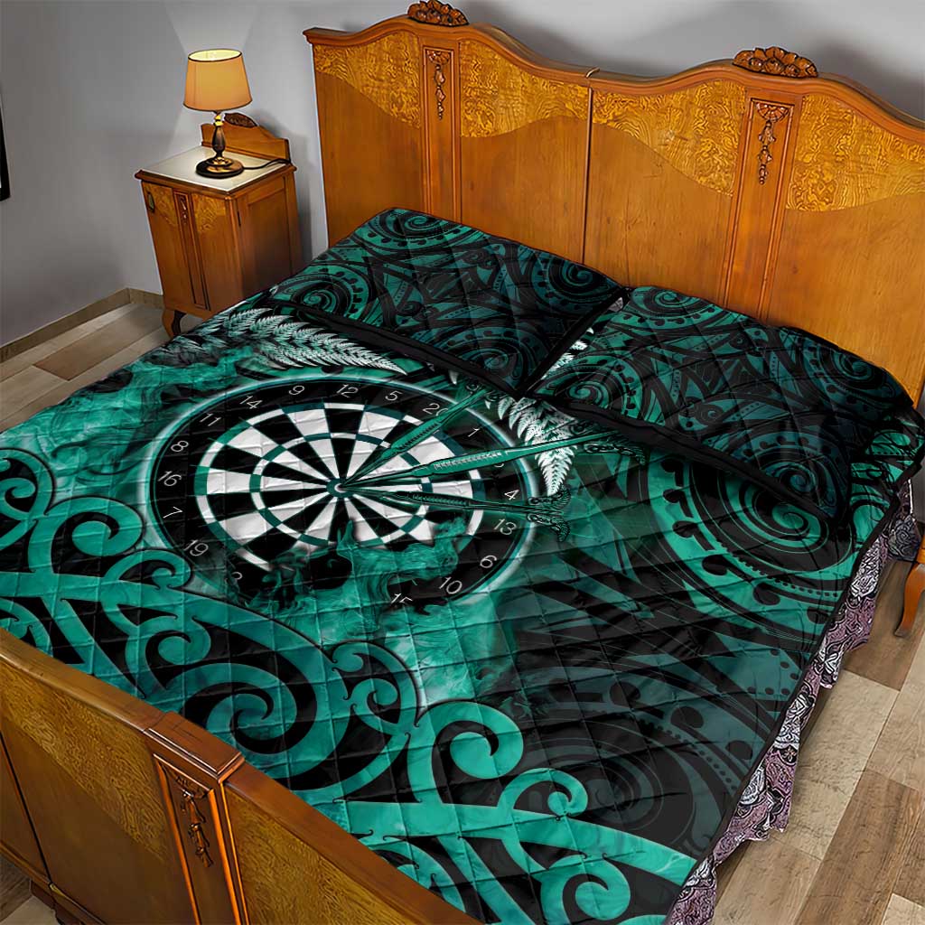 New Zealand Darts Quilt Bed Set Maori Koru Dartboard Turquoise Flame LT05 - Polynesian Pride