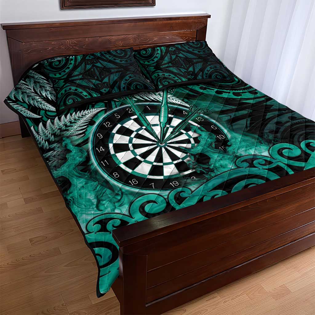 New Zealand Darts Quilt Bed Set Maori Koru Dartboard Turquoise Flame LT05 - Polynesian Pride