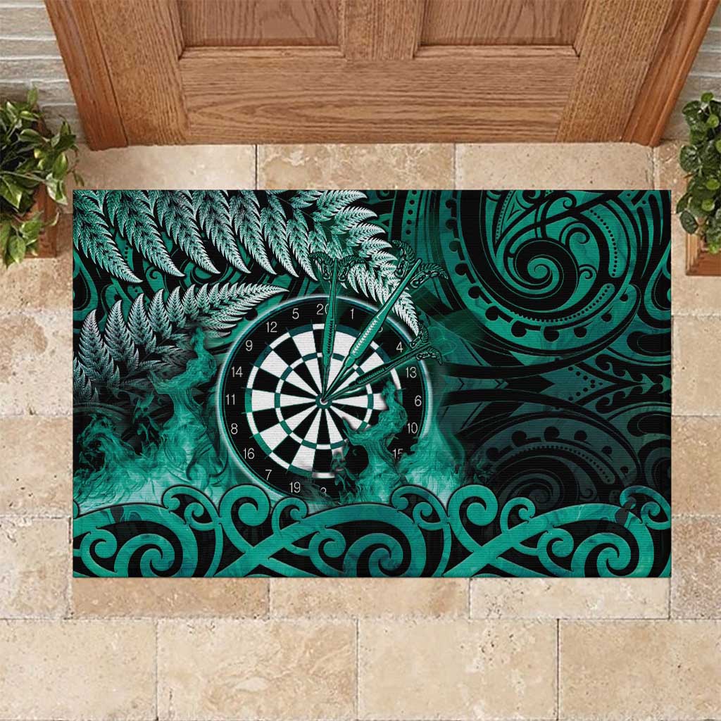 New Zealand Darts Rubber Doormat Maori Koru Dartboard Turquoise Flame LT05 Turquoise - Polynesian Pride