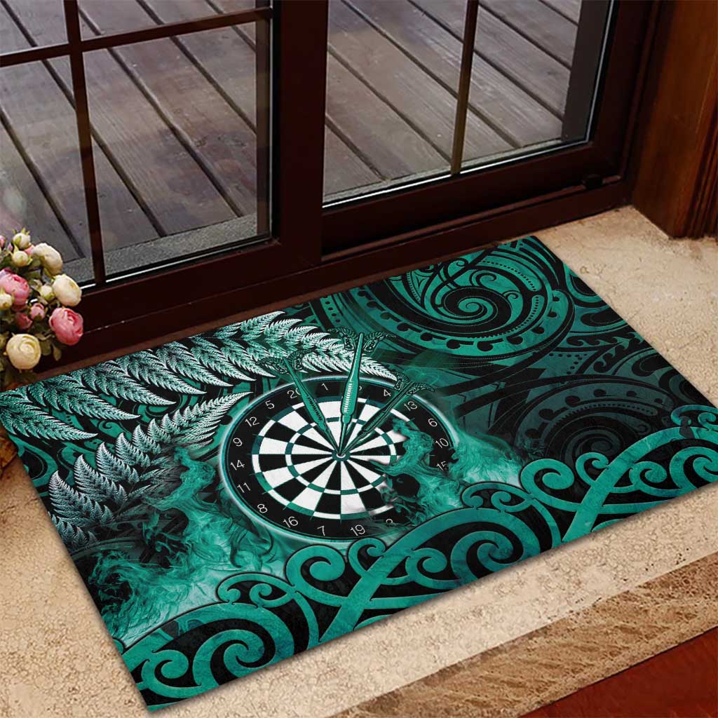 New Zealand Darts Rubber Doormat Maori Koru Dartboard Turquoise Flame LT05 - Polynesian Pride