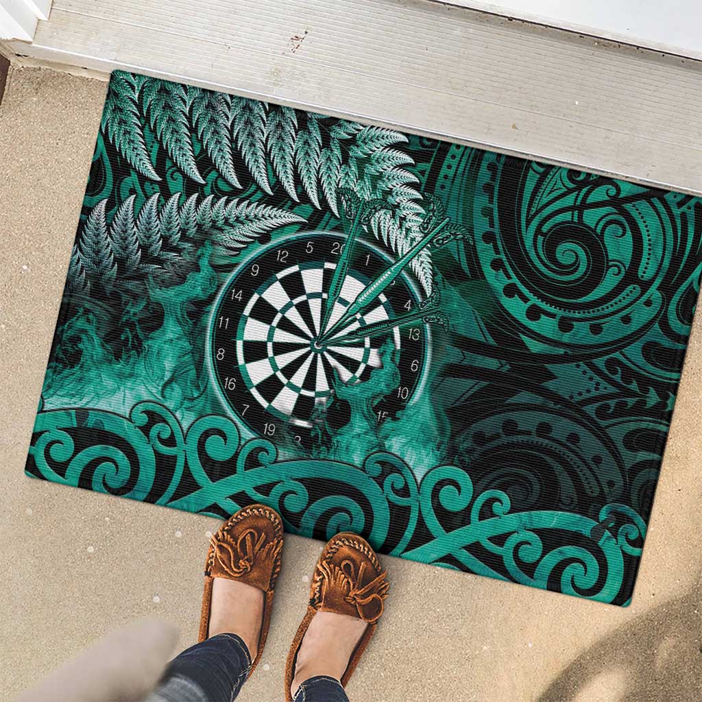New Zealand Darts Rubber Doormat Maori Koru Dartboard Turquoise Flame LT05 - Polynesian Pride