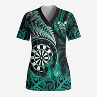 Personalised New Zealand Darts Scrub Top Maori Koru Dartboard Turquoise Flame LT05 Adult Turquoise - Polynesian Pride