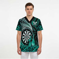Personalised New Zealand Darts Scrub Top Maori Koru Dartboard Turquoise Flame LT05 - Polynesian Pride