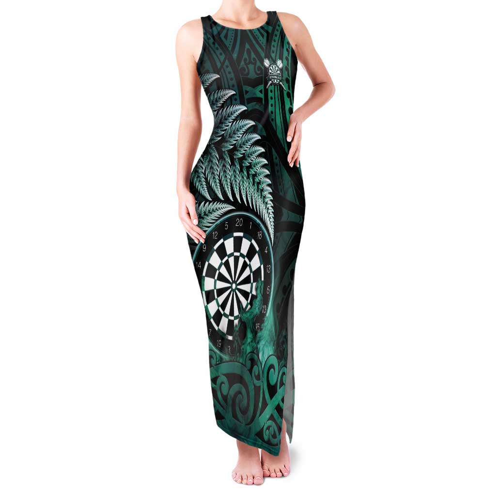 Personalised New Zealand Darts Tank Maxi Dress Maori Koru Dartboard Turquoise Flame LT05 Women Turquoise - Polynesian Pride