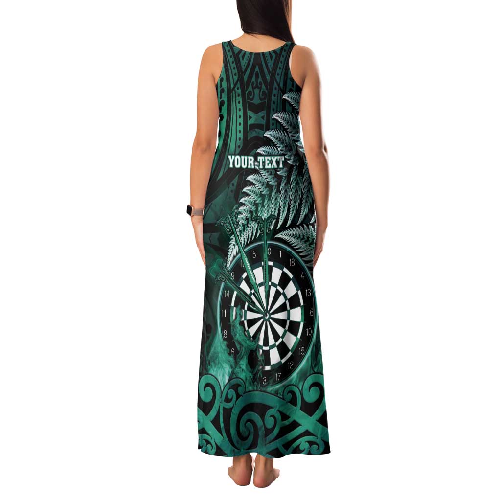 Personalised New Zealand Darts Tank Maxi Dress Maori Koru Dartboard Turquoise Flame LT05 - Polynesian Pride