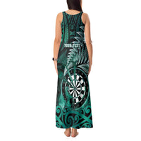 Personalised New Zealand Darts Tank Maxi Dress Maori Koru Dartboard Turquoise Flame LT05 - Polynesian Pride